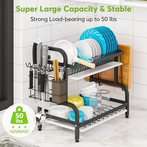 Dish Drainer 2 Tier Large Dish Drying Rack With 2 Drainboard