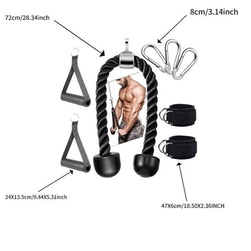 Fitness biceps brace accessories (double-ended rope + resistance band + ankle strap + hook)