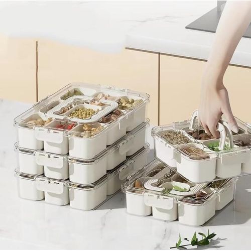 Sealed snack container with 9 compartments for kitchen refrigerator storage