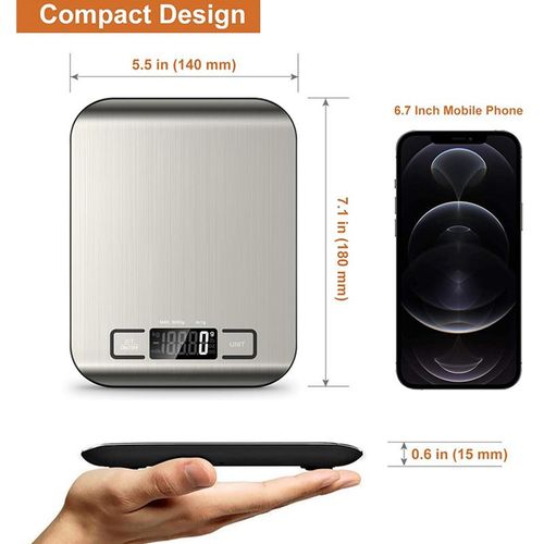 CYFAZA Food Kitchen Scale Stainless Steel 5kg/1g With Tare Function, LCD Display, Battery Operated