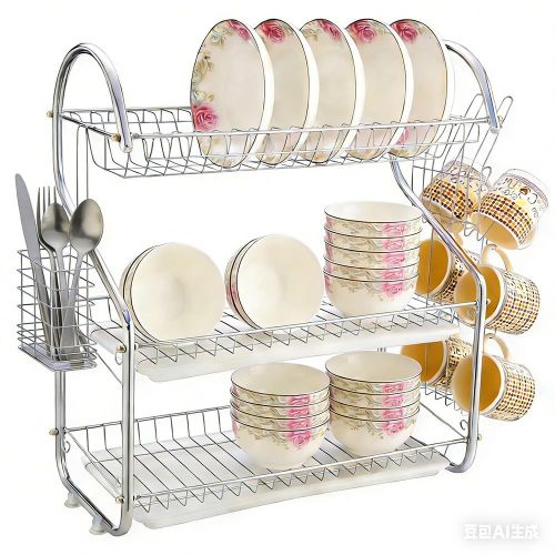 Homemate 20 Inch 3 - Layer Dish Drain Rack Stainless Steel Utensil &amp; Kitchen Tools Storage Organizer Drying Rack for Sink Counter Space Saving &amp; Rust-Resistant