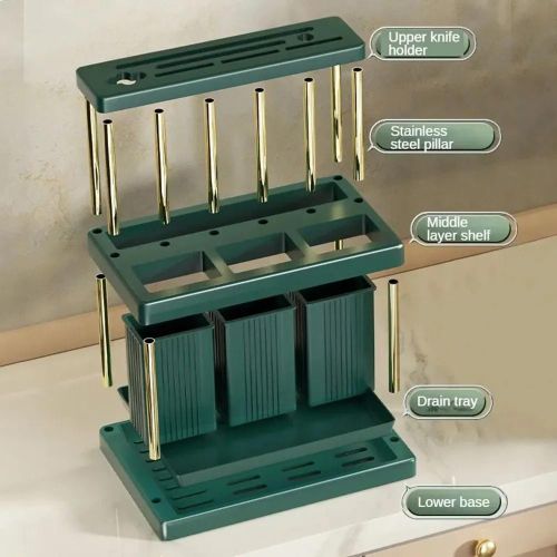 TIMBUTUS Multi-Function Kitchen Knife Holder – Cutlery Rack, Utensil Organizer &amp; Drainer