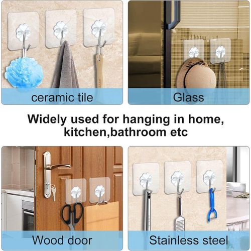 DYXDYC 12 Pack Wall Hooks for Hanging 33lb(Max) Heavy Duty Self Adhesive Hooks Transparent Waterproof Sticky Hooks for Keys Bathroom Shower Outdoor Kitchen Door Home Improvement Utility Hooks