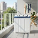 Vision Plus 12KG Twin Tub Top Load Washing Machine – Turbo Dry, Rodent Protection, Washes Duvets &amp; Blankets, Low Power, White &amp; Blue (2YRS WRTY)