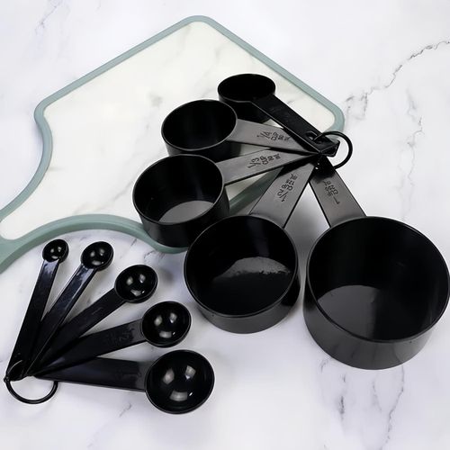 CYFAZA Measuring Cups And Spoons, 10-Piece Set, Plastic, Black