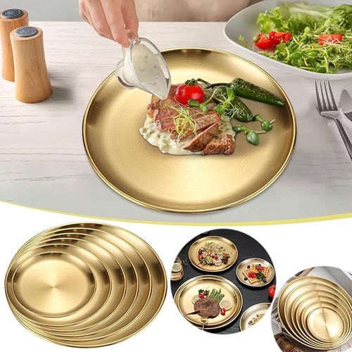 6-Pack Stainless Steel Plate/gold Round Dinner Plate/fruit Dessert Steak Plate