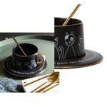 Luxury Artist Design Cat Cup and Plate Set with Spoon - Black