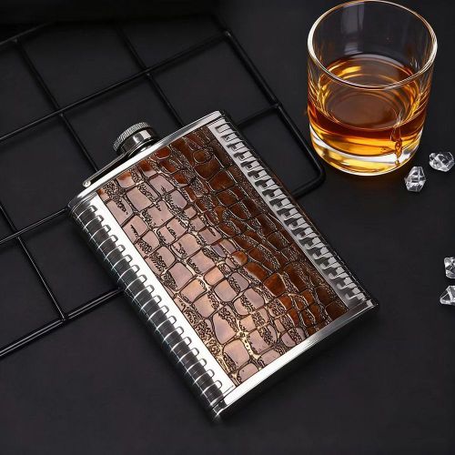 8 Oz Portable Whiskey Flask for Men -Leather Stainless Steel Leak Flask for Outdoor/Travel