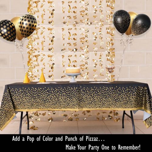 Premium Black and Gold Plastic Tablecloths – Thick, Durable, Reusable Table Covers (54 x 108 in) – Disposable Party Tablecloths for Birthday, Graduation, Holiday and Event Decorations