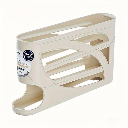 Three-layer rolling refrigerator egg storage box - holds 24 eggs, space-saving side door design, durable plastic material, large capacity kitchen and refrigerator storage, smooth glossy finish, convenient handle