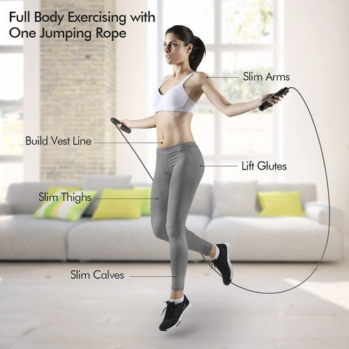 KipFit Black Weighted Jump Skipping Rope For Fitness Workout