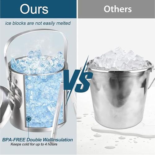 3L Ice Bucket with Tongs And Lid 304 Stainless Steel Bucket for Wet Bar,