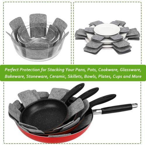 addigoes 【Clearance Sale】12-Piece Pot and Pan Protector Set - 3 Sizes of Stacking Dividers &amp; Separator Pads for Cookware Scratch Protection