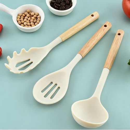 Silicone spatula with wooden handle kitchenware, 500g food-grade silicone, high temperature resistant kitchen utensils, 12-piece set