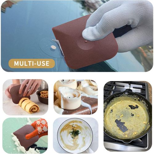 3pcs Cast Iron Skillet Cleaner Pan Pot Scrubber, Kitchen Plastic Scrapper Non-Scratch (Brown)