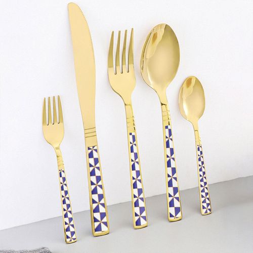 5 Pack Gold Silverware Set Stainless Steel Flatware with Spoons Forks Knife