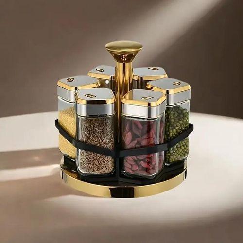 360-degree rotating spice rack with 6 spice jars