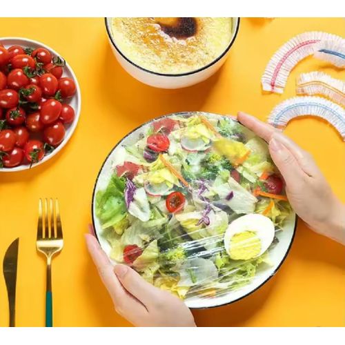100 Pcs Elastic Food Covers, Disposable Plastic Bowl Lids for Fruit &amp; Vegetable Storage, Freshness Seal Wraps