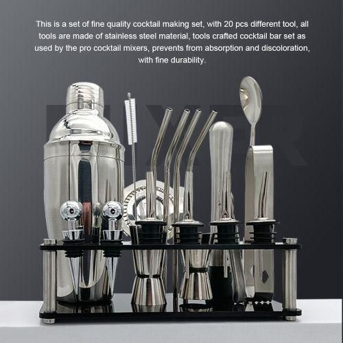 20pcs/set Cocktail Set Boston Shaker Stainless Steel