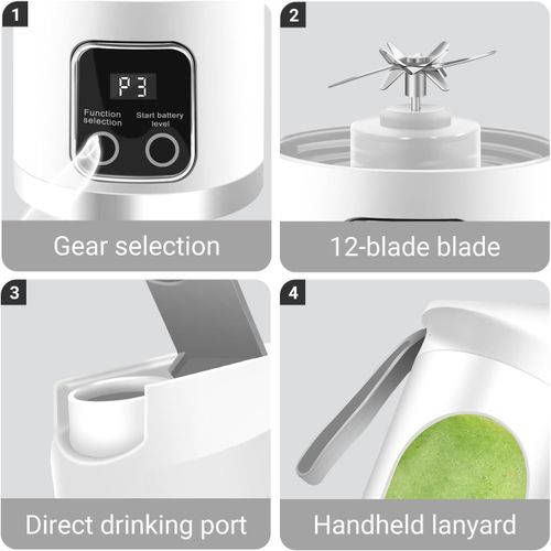 Portable personal electric USB juicer, 450ML mini blender, capable of making milkshakes and smoothies, 12 blades, compact, convenient, and multifunctional (white)