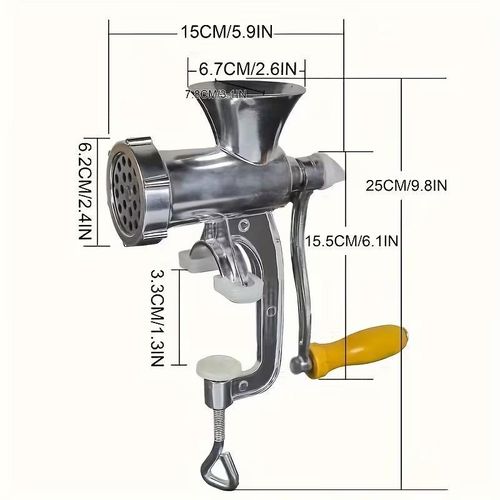 Manual Meat Grinder | Multi-Purpose Kitchen Tool for Vegetables and Meat, Processor with Table Clamp, Hand Crank, Non-Electric, Durable Copper Construction
