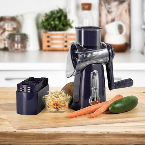 TodyJeyHo 5-in-1 Rotary Cheese Grater with Handle – Stainless Steel Blades, Vegetable Slicer &amp; Shredder, Nut Grinder, Carrot &amp; Cabbage Grater, Easy-to-Clean Kitchen Tool (Purple)
