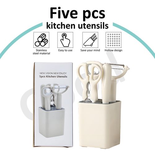 Knif Set with Block, 5 Piece Kitchen Knif Sets with Stainless Steel Knive Snips and Peeler for Veg Fruit Meat Steak
