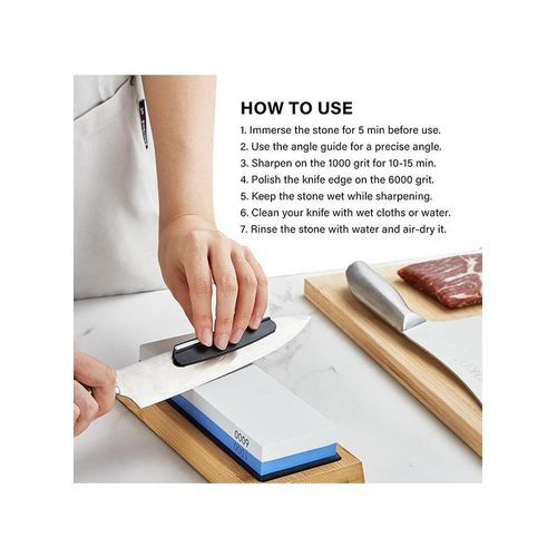 TodyJeyHo Sharpening Stone 2-in 1 Whetstone Knife Sharpener Stone Dual Sides 1000/6000 Grit Knife Sharpening Kit Wet Stone with Flattening Stone Angle Guide Non-Slip Bamboo Base for Kitchen Pocket Knife