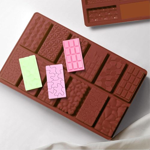 2 Pcs Creative Chocolate Molds with 100pc golden chocolate wrapping paper, Candy Bar Molds Silicone Deep Shapes, Silicone Molds for Wax Melts Non Stick Large