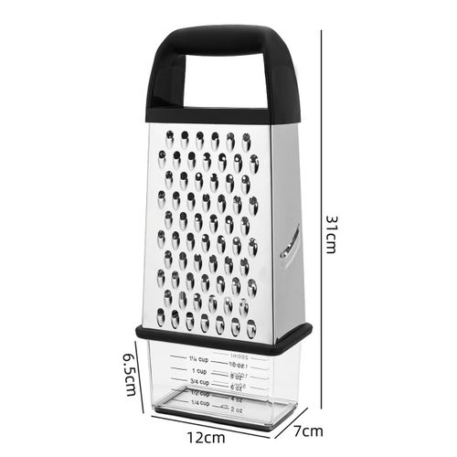 4-Sided Cheese Grater with Container – 100% BPA-Free Stainless Steel Box Grater, Parmesan Shredder, Vegetable Slicer, Slip-Resistant Handle, Dishwasher Safe Zester – Black