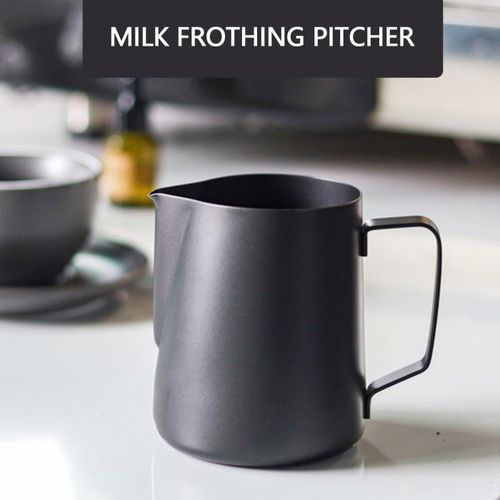 TodyJeyHo Milk Frothing Pitcher Stainless Steel Espresso Steaming Pitchers, Coffee Milk Frother Jug Cup for Espresso Machines Cappuccino Latte Art (Matte Black, 12 OZ / 350ML)