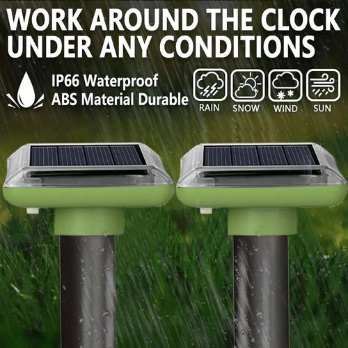 2PCS Solar Ultrasonic Animal Repeller Set – Waterproof Pest Control For Moles, Snakes &amp; Rodents