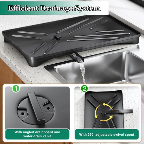 Flushrenic Dishwashing rack,Kitchen countertop cutlery drying rack,Dish Drying Rack for Kitchen Counter,Adjustable Drain Spout,Utensil Separation Design,Spout Removable Utensil and Cup Holder,Kitchen storage