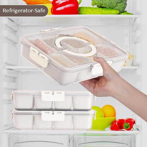 Snackle Box Container,Portable Snack Box 8 Compartment Divided Serving Tray with Lid with 4pcs forks