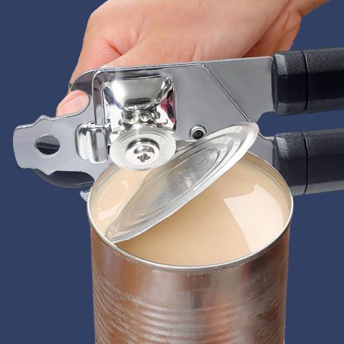 Manual Can Opener, Ergonomic Heavy Duty Design with Built-in Bottle Opener, Anti-Slip Handles, Smooth Edge Stainless Steel Cutter, Black
