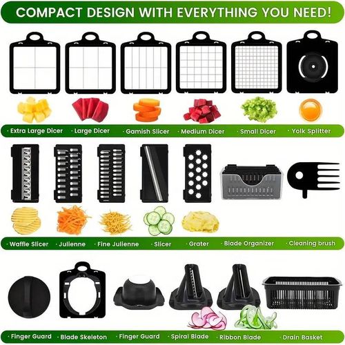 Black and white multifunctional 22 in 1 food chopper onion chopper vegetable slicer chopper vegetable chopper with 12 blades