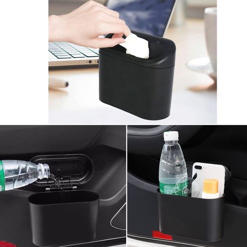 Flushrenic 2-piece mini car trash can with lid, small trash can, leak proof ABS trash can, car interior accessories, household trash can, suitable for cars and offices, with 30 garbage bags