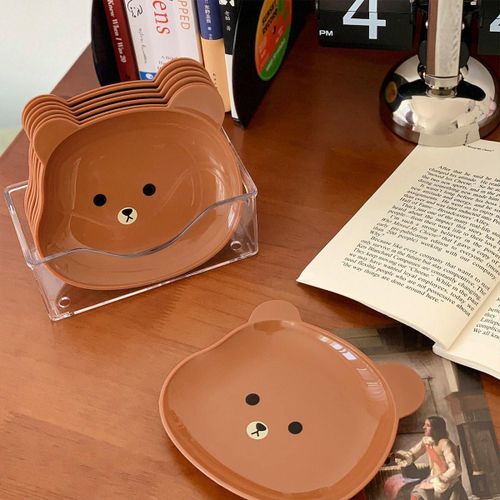 8 Pcs/Set Fruit Trays Serve Snacks Cartoon Bear Head Snack Plates Fruit Plates Household Supplies Clear(Brown)