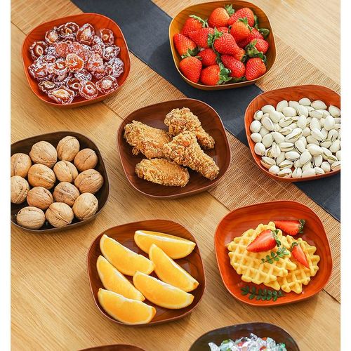 A set of 10 - wood grain trays, fruit plates, dinner plates-Walnut wood color