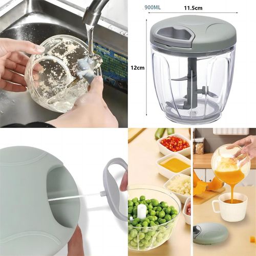 CYFAZA 900ml Manual Food Processor Vegetable Chopper Meat Grinder, Portable Hand Pull String Garlic Mincer Onion Cutter for Veggies, Ginger, Fruits, Nuts, Herbs, Blue