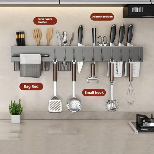 60CM k-n-ife rack with rod, chopstick storage rack, wall-mounted cutlery rack