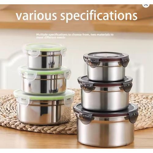 Three-piece stainless steel food storage container set, refrigerator airtight container, lunch box (300ml + 600ml + 1000ml)