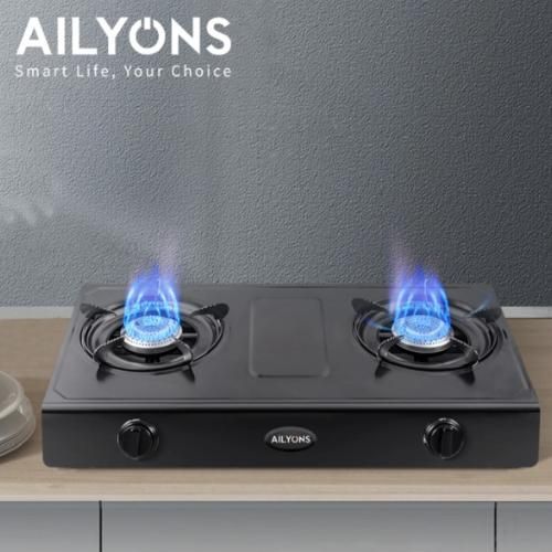 AILYONS GS017-1 Stainless Steel Double Burner Gas Cooker Table Top Gas Stove - Black (1YR WRTY)