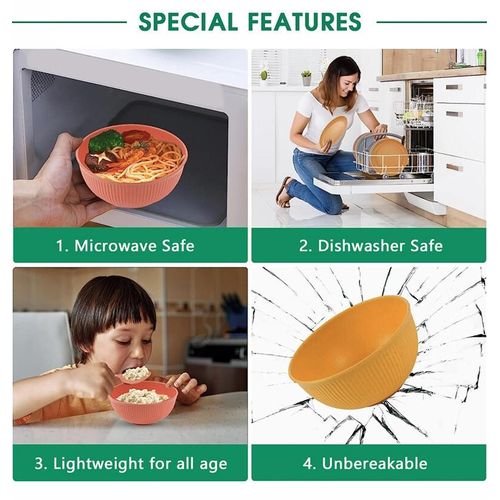 Macaron 4 colors 28-piece set wheat straw plate bowl cup k-n-ife fork spoon chopsticks outdoor tableware set