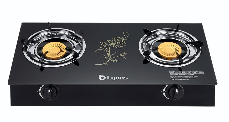 Lyons GK-021, 2 Burner Glass Top &amp; Infrared Double Burner (1YR WRTY)