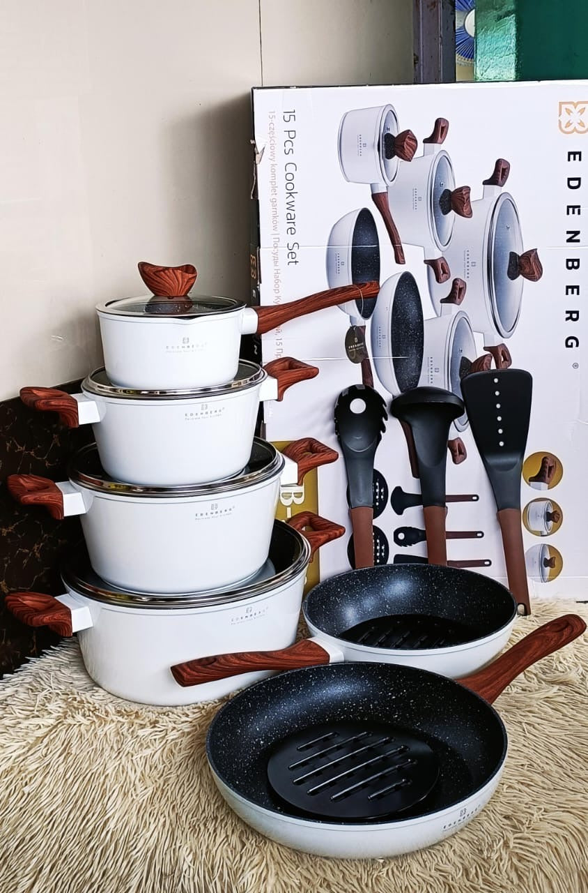 Edenberg 15-Piece Nonstick Cookware Set with Kitchen Tools - Complete Pots and Pans Set Kenya