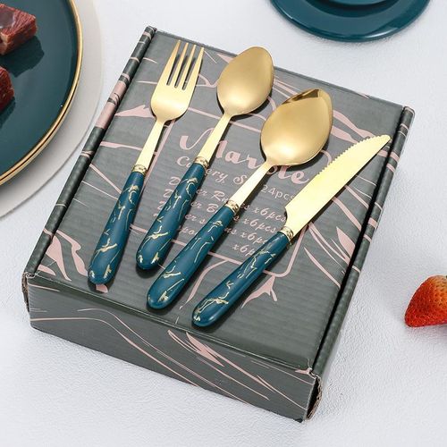 24-piece Stainless Steel Knife, Fork And Spoon Cutlery Set (gold)