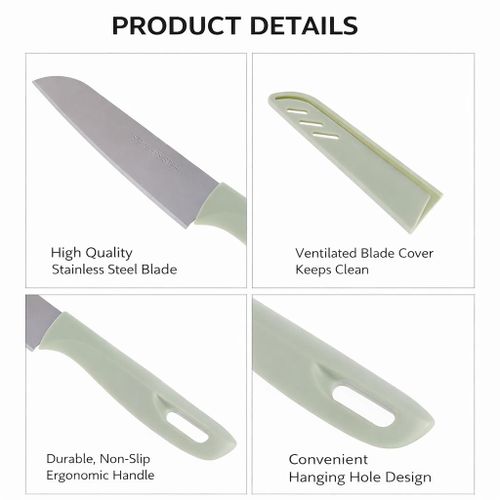 Stainless Steel Paring Knife with Protective Sleeve Green Fruit Vegetable Kitchen Cutter