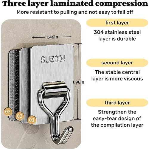 20pcs Stainless Steel Hooks - Adhesive Wall Hooks - Free 5pcs Nail-free Glue
