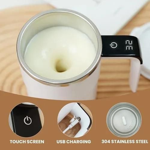 Electric Self-stirring Coffee Mug - Magnetic Stirring Cup, Rechargeable Automatic Mixing Cup with LCD Thermometer, for Milk &amp; Cocoa, Ideal for Office &amp; Kitchen &amp; Travel